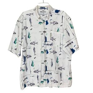 Columbia Men's Short Sleeve Button Up Collared Shirt Fish Print Size M